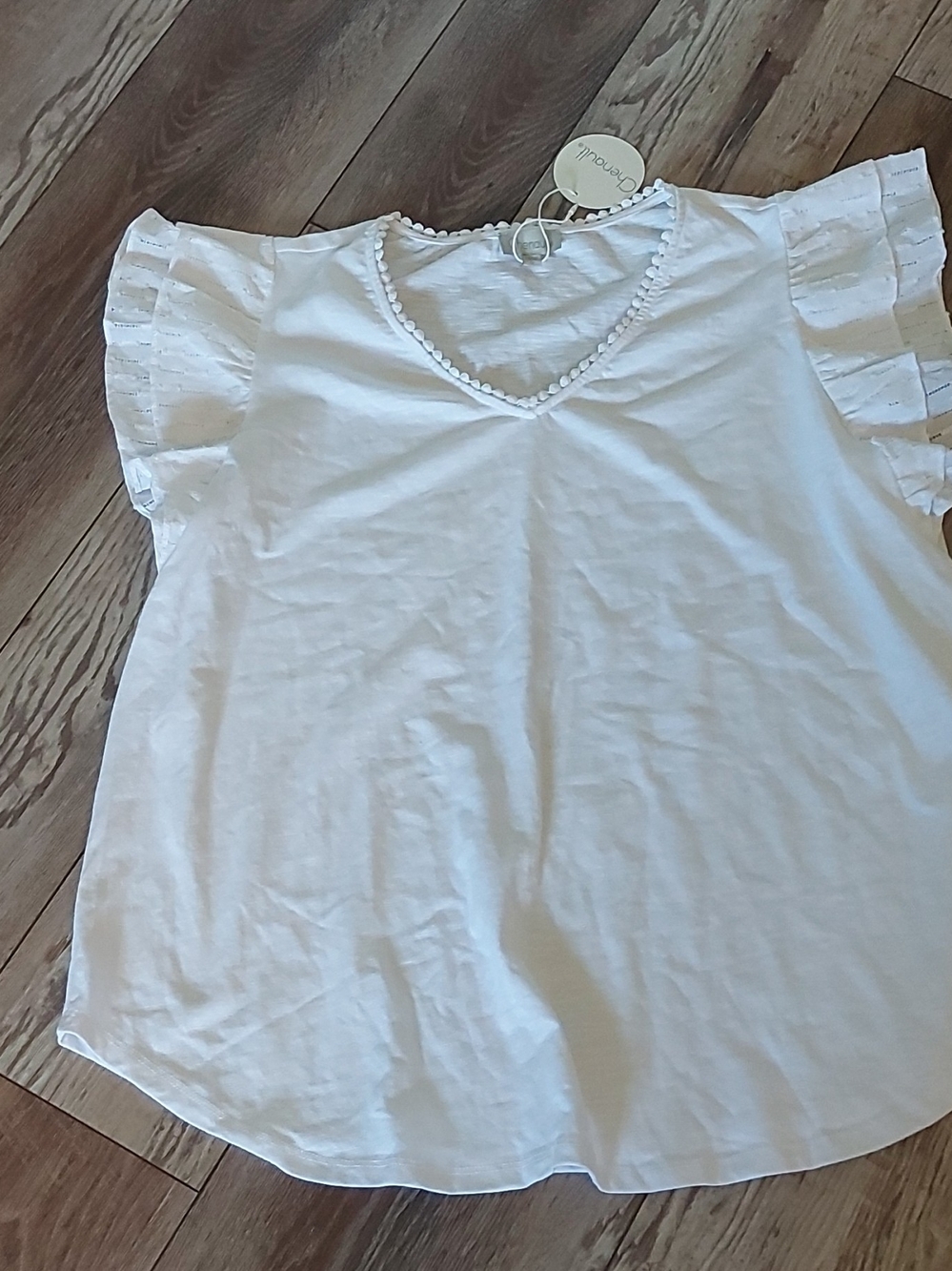 Chenault White V-Neck Ruffle Sleeve Top